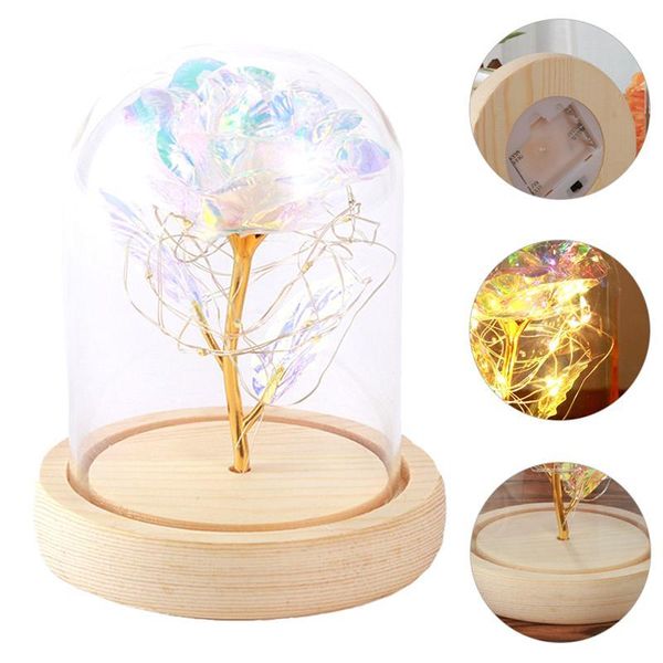 

1pc valentine's day gift foil rose flower led lights in glass dome without battery valentine's day ornament decoration