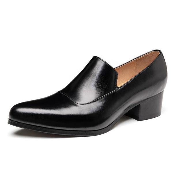 

mens high heels dress shoes pointed toe slip on height increase elevator men shoes genuine leather wedding black brown