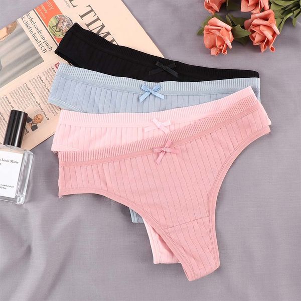 

fashion cotton solid color low waist women's panties bow thong comfortable female sense underwear, Black;pink