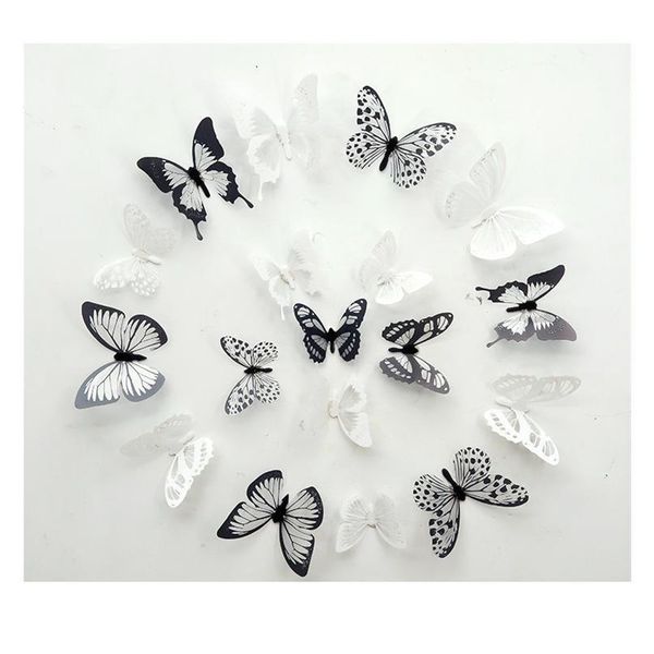 

18pcs 3d butterfly sticker black white art wall decal home decoration room decor about 6cm butterfly bbywuz