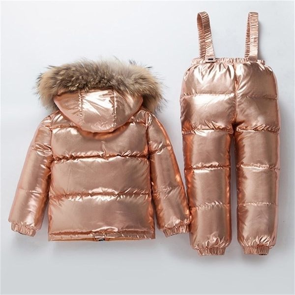 

russia new winter children's clothing sets boys and girls white duck down ski suit thick -30 y200325