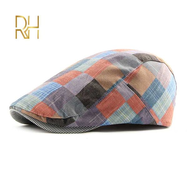 

old men newsboy hat retro cabbie ivy flat cap colorful checked spring summer patchwork newsboy beret caps rh, Blue;gray