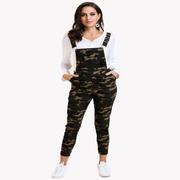 

pocket 2019 women's double shoulder with waist casual pants new camouflage strap romper, Black;gray