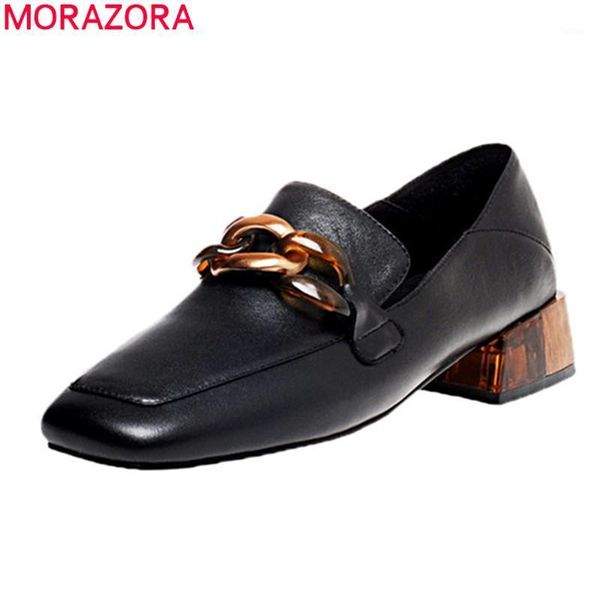 

morazora big size 34-42 2020 new casual shoes woman genuine leather black white single shoes square heels fashion women pumps1