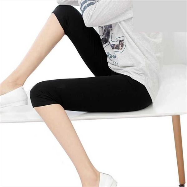 

summer breathable leggings pants women plus size leggings mid calf length stretchy cotton big elastic waist black white