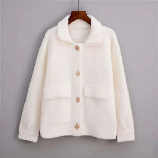 

2021 new new female fashion autumn cardigan jacket lapel solid color cashmere coat wool 64p9, Black