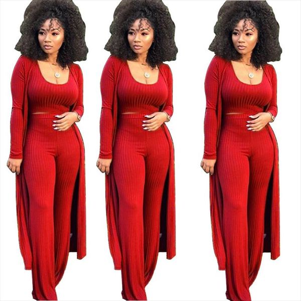 

women knitted long sleeve cardigan coat loose wide leg pants crop 3 piece set for female women autumn winter womens suits, Gray