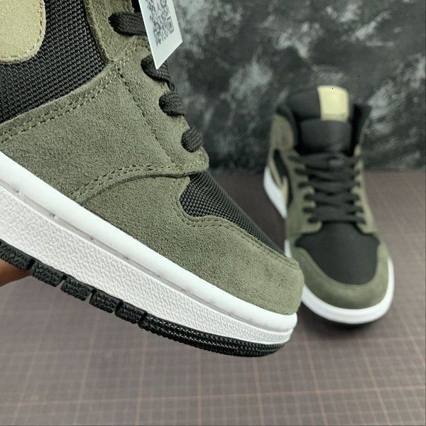 

sneakers sneaker olive 1s skateboard basketball shoes mid trainer military running trainers kids youth men women with box, Black