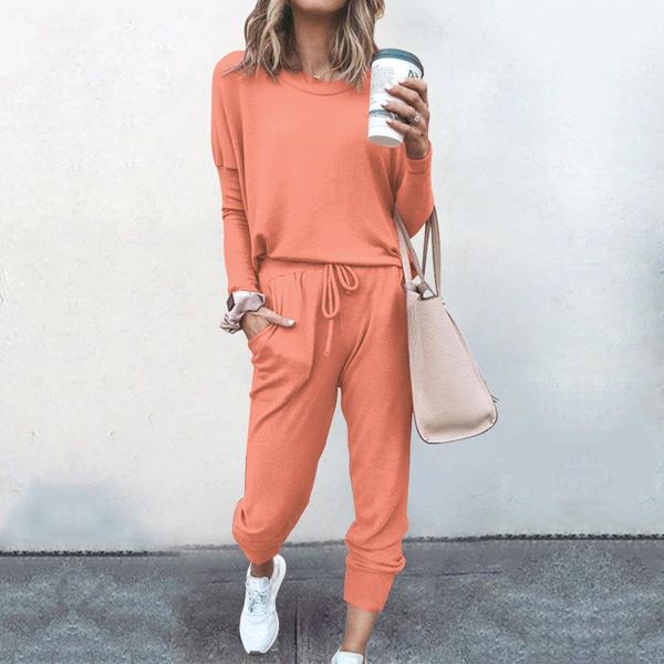 

fall women set home solid color long sleeve shirt and pants black outfits casual suit loose two piece sets tracksuit women, Gray