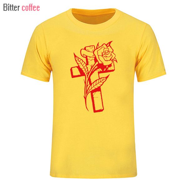 

sport bitter coffee fashion new cross rose flower christian men t shirt summer short sleeve t-shirt cotton men t-shirt xs-xxxl