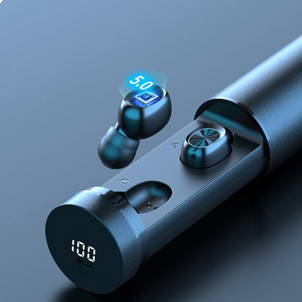 

tws wireless bluetooth earphone stereo pull-out earbuds dual mic sports waterproof earphones with led display