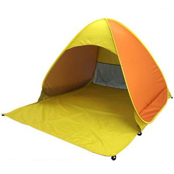 

tents and shelters beach tent ultra light folding -up automatic open family travel fish camping anti-uv full sunshade orange yello1