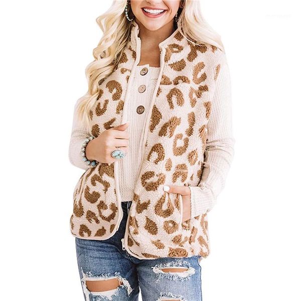 

women's vests women winter 2021 leopard print short vest jacket zipper sleeveless female waistcoat outerwear with pocket1, Black;white
