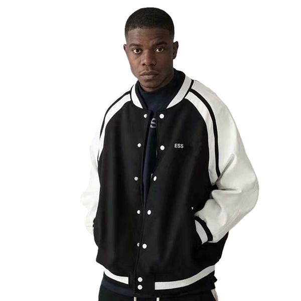 

ess designer spring jacket pocket women mens must have long sleeved jacket back letters high street baseball uniform, Black;brown