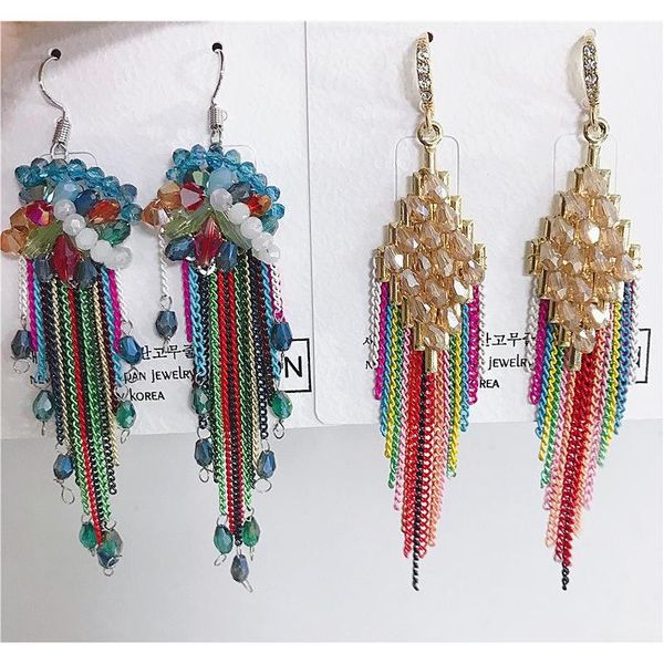 

luxury retro long crystal tassel bohemian earrings celebrity style handmade tassel earrings mix jewelry wh wmtdpd dh_seller2010, Silver