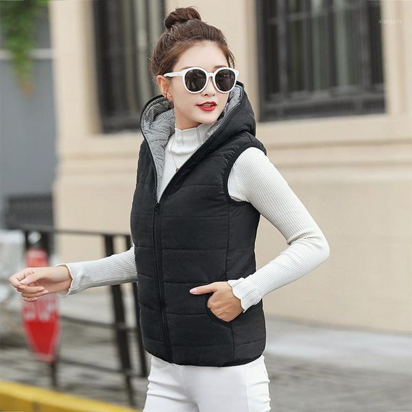 

new autumn winter women vest cotton hooded casual slim waistcoat female sleeveless jacket1, Black;white