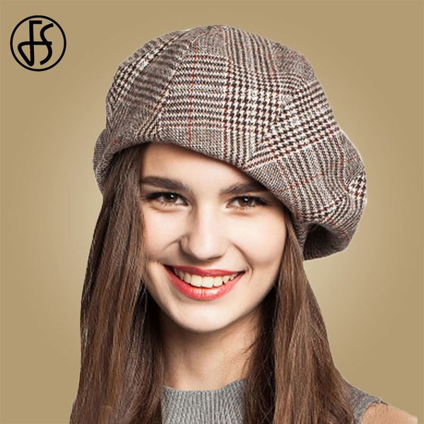 

fs французский художник wool береты hat для женщин женский зимняя мода черный синий коричневый плед painter восьмиугольные шляпы повседневны, Blue;gray