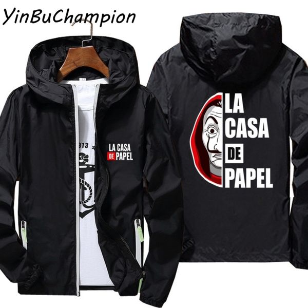 

men's windbreaker la casa de papel money heist house of paper thin reflective sunscreen hooded coat et oversized 6xl, Black;brown