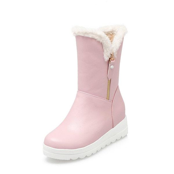 

ladies winter warm boots wedges ankle boots sweet women's shoes snow short bootie zippers outside shoes woman botas, Black