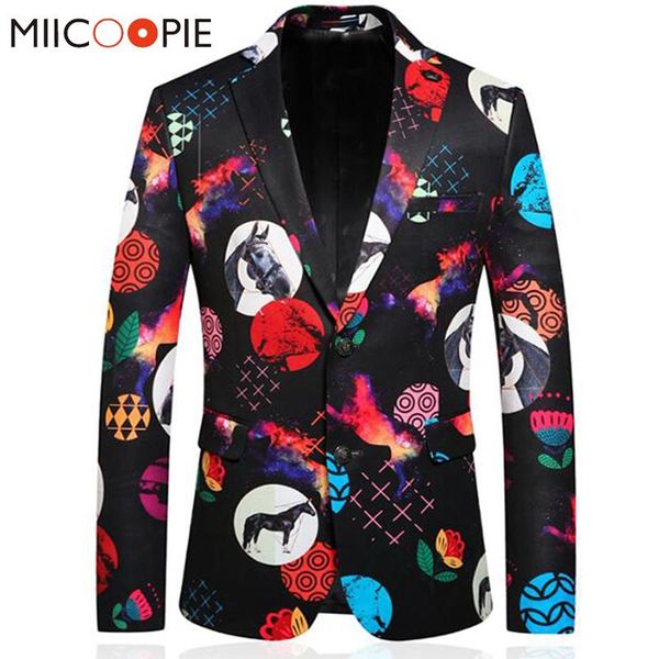 

2020 корейской моды мужчины blazer slim fit повседневная лошадь цветочные printed slim fit костюм куртка смокинг пром мужская одежда, White;black