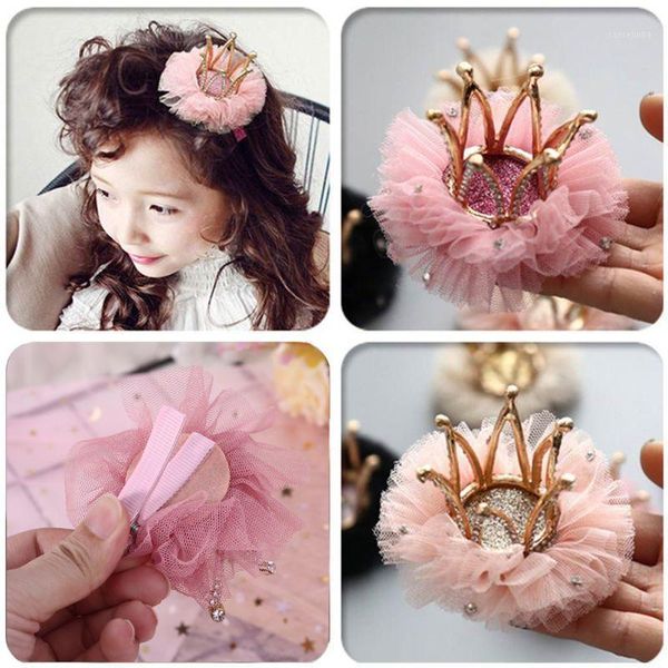 

1 pc children kidds girl princess rhinestone crystal lace crown hairpin clip new style gift decoration accessory1, Slivery;white