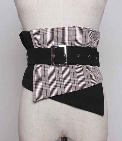 

new plaid waist belt women's vest corset waistband skirt with buckle fashion cloth wide belts female accessories all-match, Black;brown