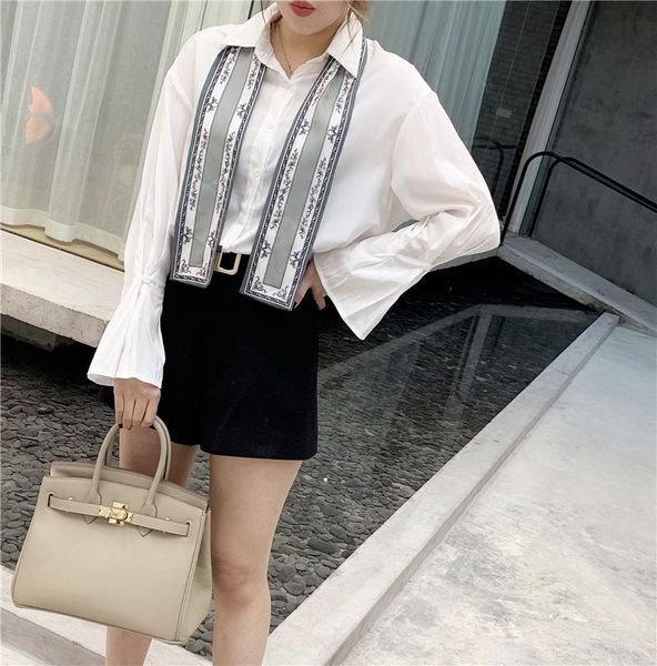

love pointed scarf scarves female spring autumn versatile with wrist bags thousands of bird check printed small scarf headband, Blue;gray