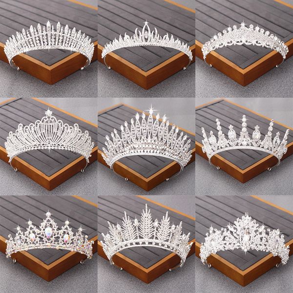 

tiara wedding accessories bridal rhinestone crystal crown girl tiaras silver color hair jewelry diadem q1218, White;golden