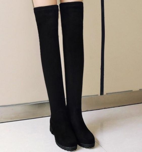 

boots sapato feminino women knee high shoes woman chunky mid med heels gladiator autumn slip on chaussure rome booties xz181662, Black