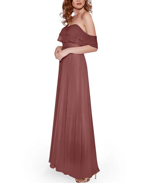 

a-line strapless floor length chiffon bridesmaid evening with pleats / ruffles, Black;red