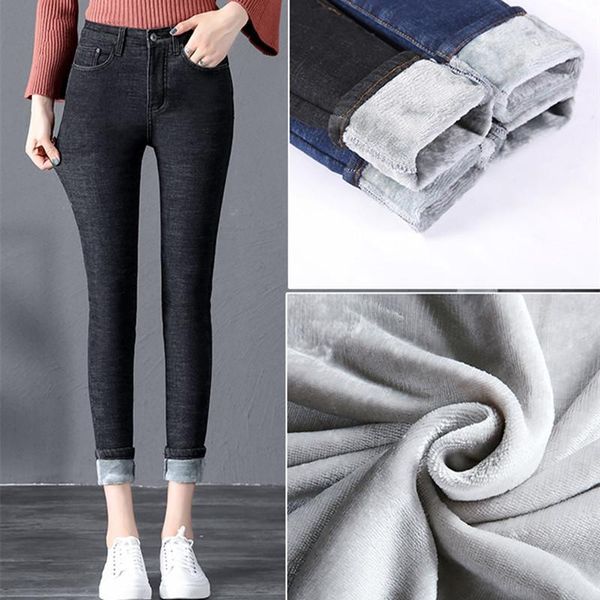 

winter blue warm fleece jeans women black thickening jean skinny denim pencil pants fashion jean pants streetpant p91911