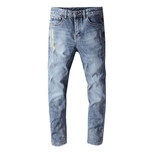 

2021 fashion designer cotton hole jeans slimming motorcycle driver jeans d1 men's hip-hop men's jeans d21, Blue