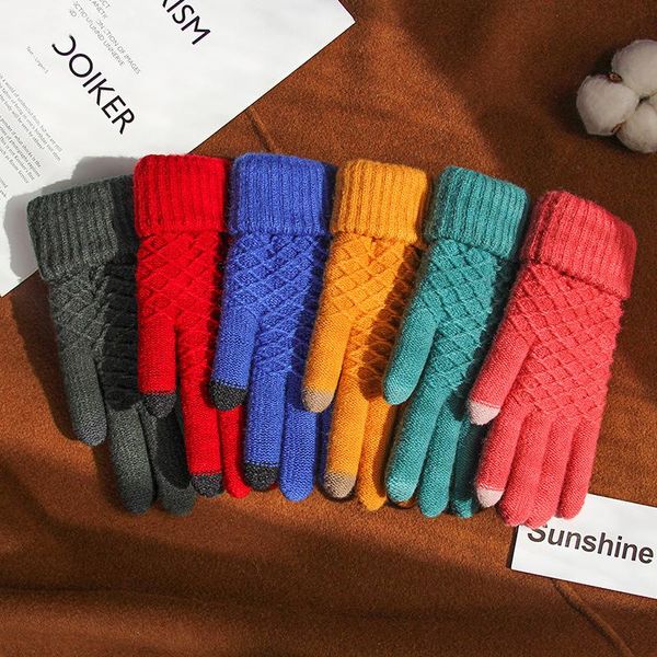 

five fingers gloves colorful women' cashmere knitted winter women autumn warm thick touch screen skiing glove, Blue;gray