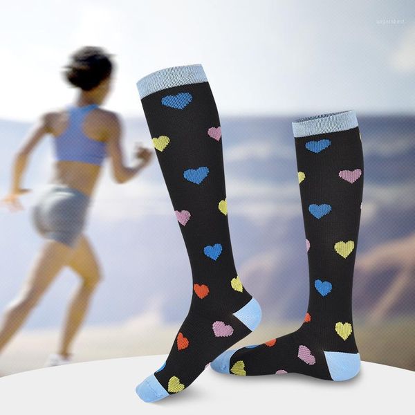 

david angie leg support graduated compression socks women girls love heart stockings nylon breathable knee high socks,1yc31471, Black;white