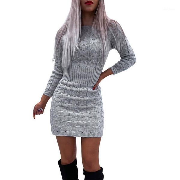 

spring autumn elegant casual knitted sweater dress women o-neck long sleeve mid waist solid slim pullovers pencil dress short1, Black;gray
