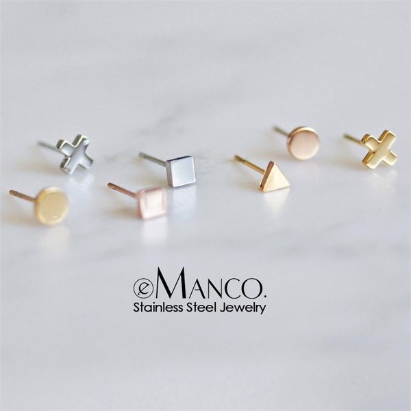 

e-manco korean style stainless steel stud earrings for women minimalist small earings fashion jewelry girls dainty earrings set y200323, Golden;silver