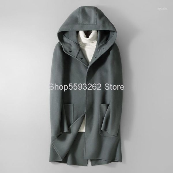 

double-sided what about wool coat male lian cap thicken what about coat medium length money windbreaker 80351, Black