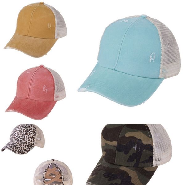 

luxury ponytail hat washed mesh back leopard hollow criss cross ponytail messy bun baseball cap trucker hat women peaked caps visor h2305, Yellow