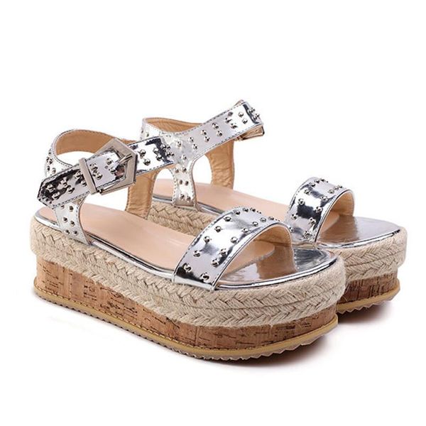 

silver large 35-42 summer ladies sandals women's shoes rome platform wedge high heels sandals high heels, Black