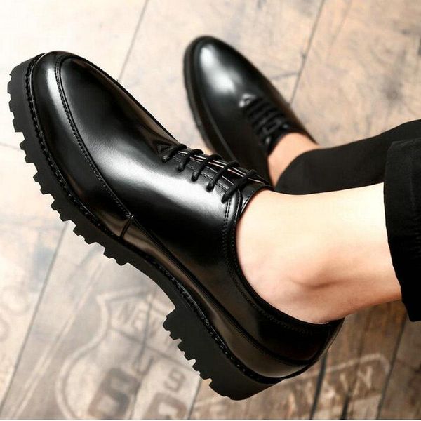 

men brogue formal shoes office social designer wedding pointed toe shoes thick bottom male pattern dress a56-73, Black