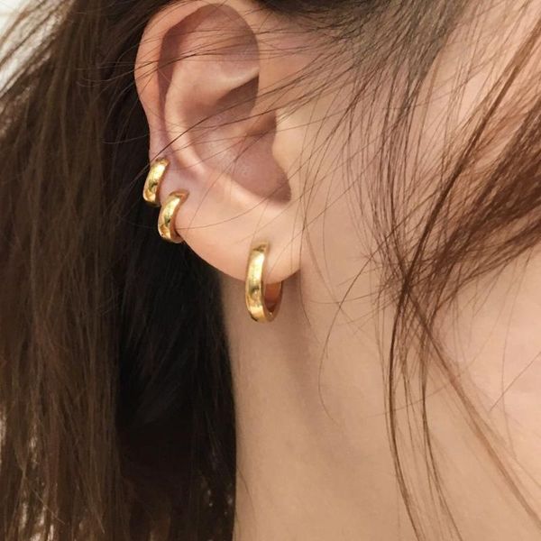 

simple design circle round small hoop earrings for women fashion gold color metal piercing huggies minimalist earrings jewelry, Golden;silver