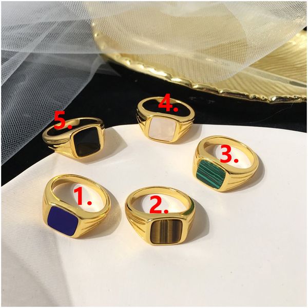 

new simple style square big width signet women ring titanium steel finger multi colors women luxurydesigner brand jewelry for women, Golden;silver