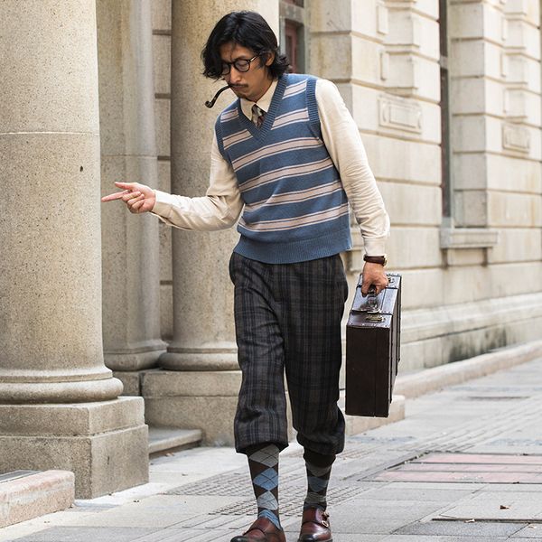 

soarin independent british chicken heart neck sweater men's stripe casual slim fit with t-shirt shoulder