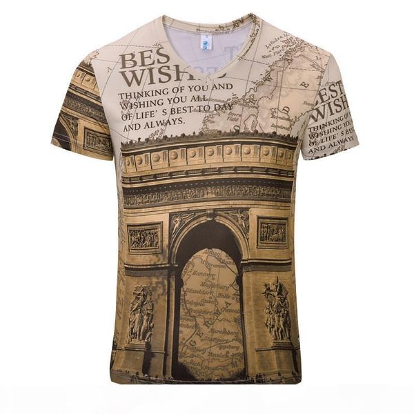 

wholesale vintage famous building 3d digital printed men short sleeve casual cool tees t shirt, White;black
