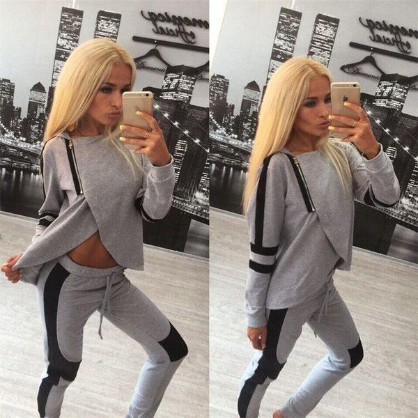 

women's tracksuits suit set 2021 women tracksuit two-piece sport style outfit jogging sweatshirt fitness lounge sportwear, Gray
