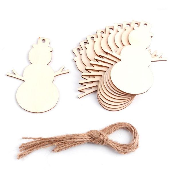 

10pcs wooden chrismas snowman chips ornaments christmas tree scrapbooking hanging tags crafts decorations decors with rope1