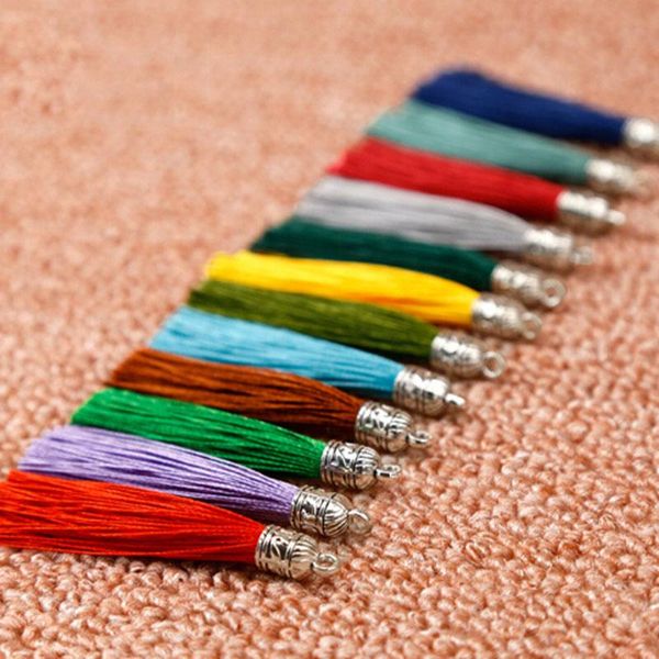 

10pcs lot 17 colors silk tassel cords with metal caps for earrings 6cm long tassel charm pendant fit diy jewelry making findings h jllmpj