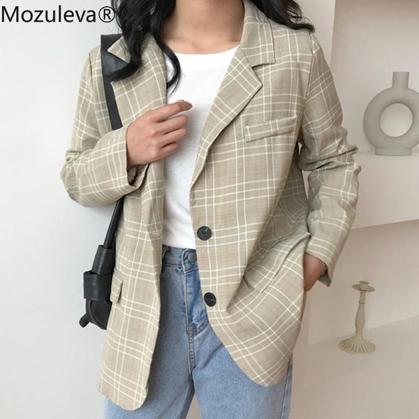 

mozuleva new 2021 autumn winter women's blazers oversize plaid casual buttons pockets jackets notched vintage wild femme, White;black