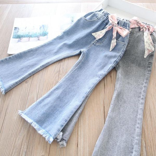 

spring 2021 girls bow ribbon jeans wholesale, Blue