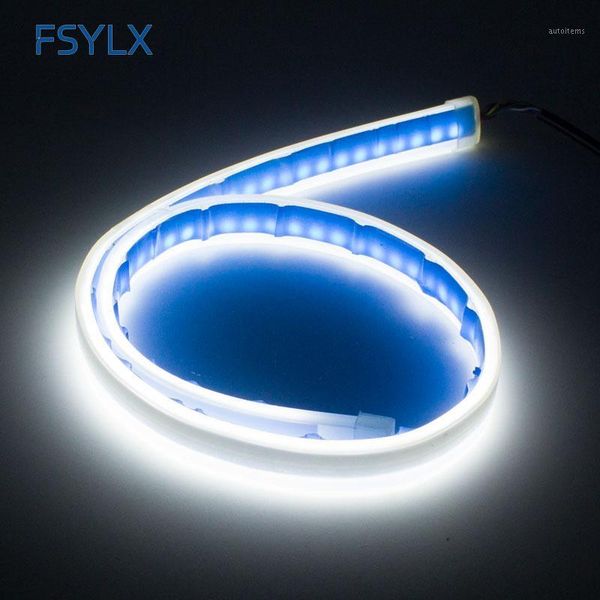 

2x car drl led daytime 12v running lights lamps for car white turn signal yellow guide strip for headlight decorative light1